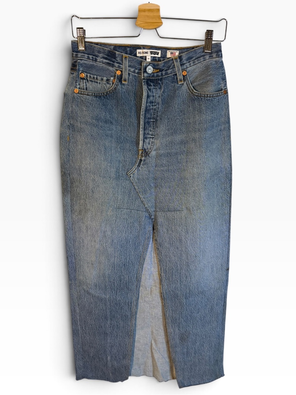 RE/DONE NWT Deconstructed Denim Maxi Skirt in Sz 26 - Picture 2 of 9